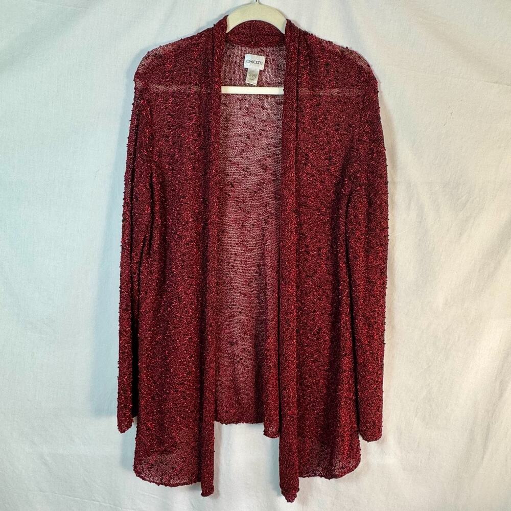 Chicos Red & Black Sweater Cardigan, Chicos Size 2, Large L , Business, Travel,